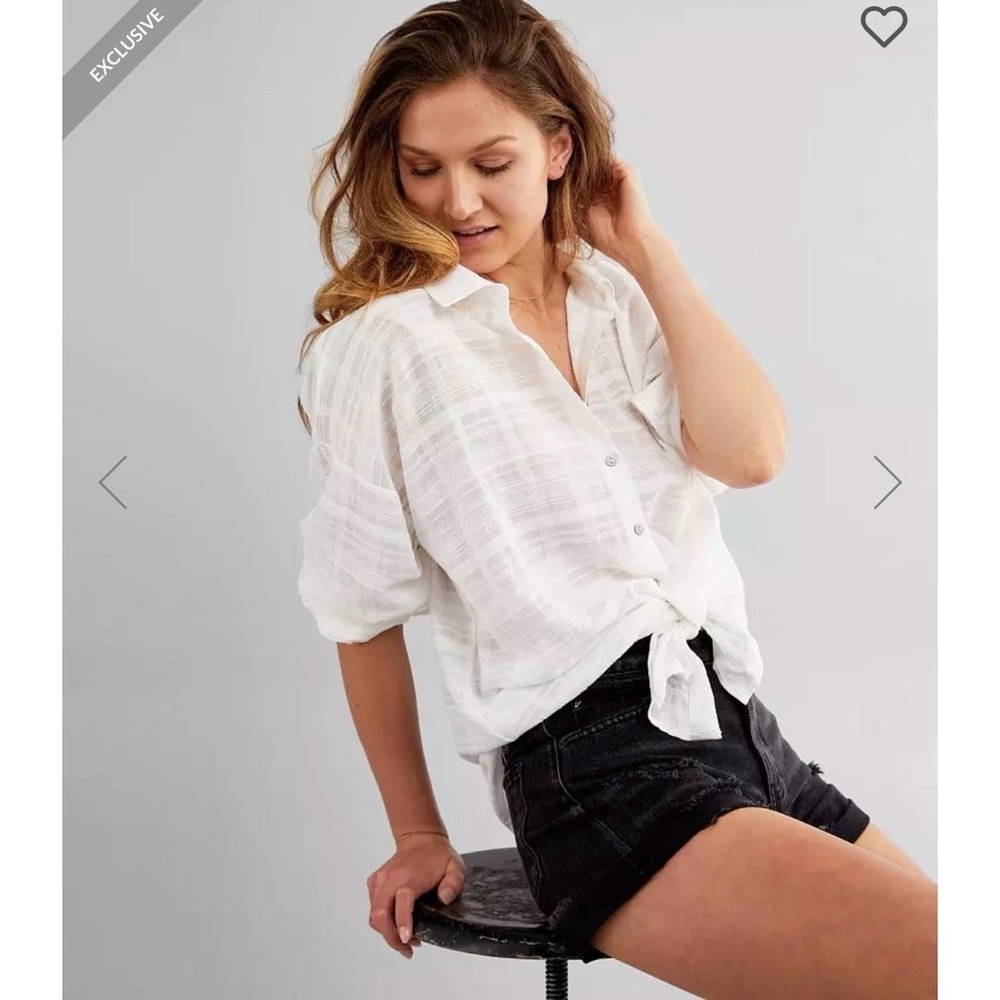 BKE Striped Jacquard Front Tie Sheer Blouse - Size Med